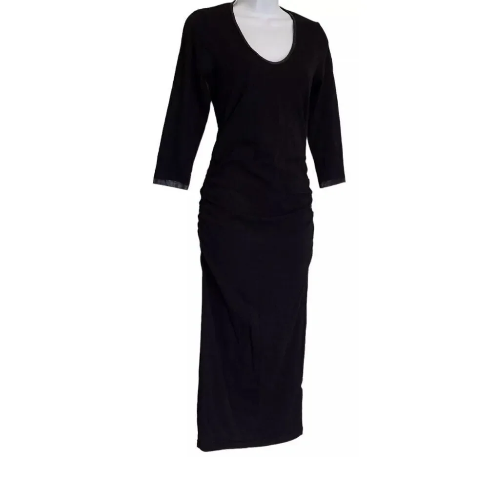 Beautiful UNIQUE Michael Stars Anthropologie Black Maxi Dress Longsleeves Bodyc - Picture 2 of 10